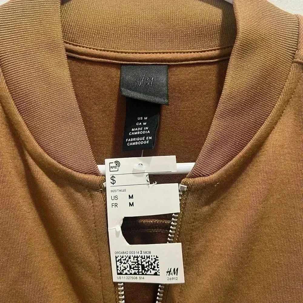 H&M Men's M Brown Bomber Jacket Comfort Knit with Pockets​​